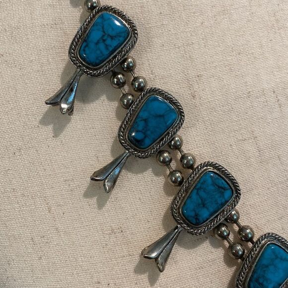 Vintage Goldette Faux Silver Turquoise Necklace - Picture 2 of 8